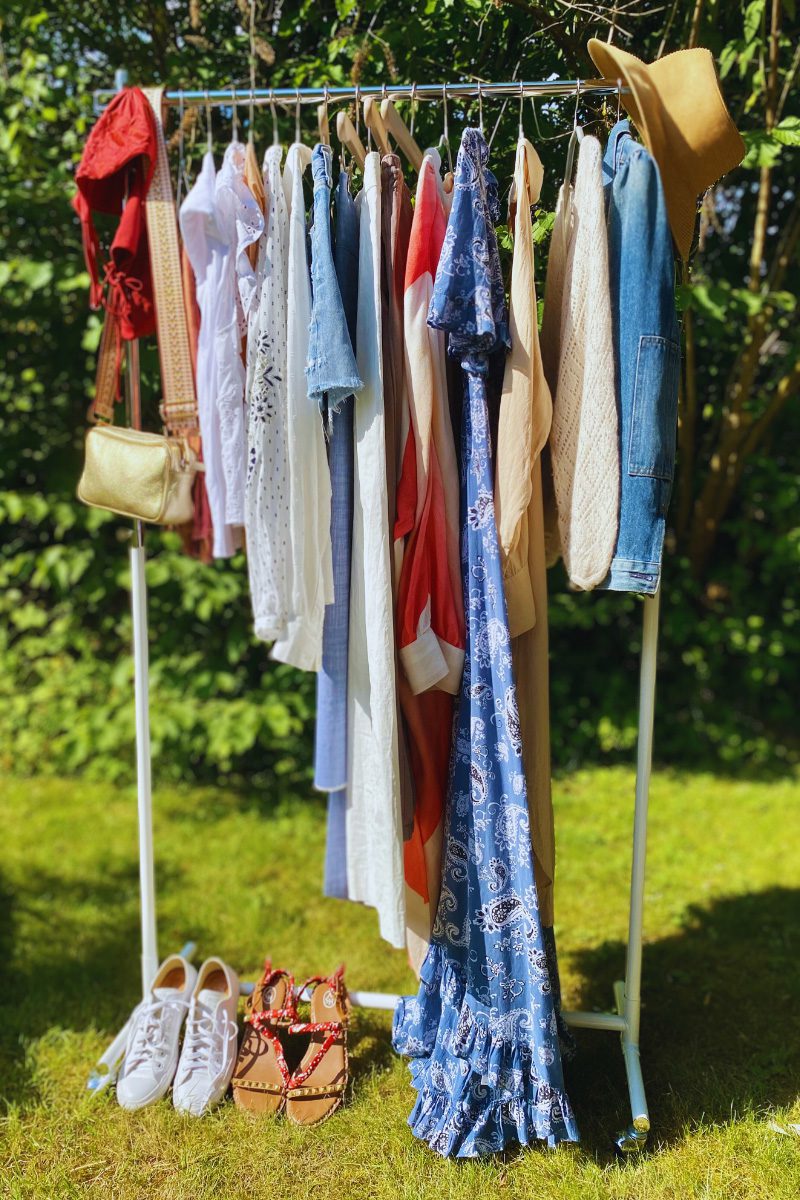 Clothes hanged on a clothing rack